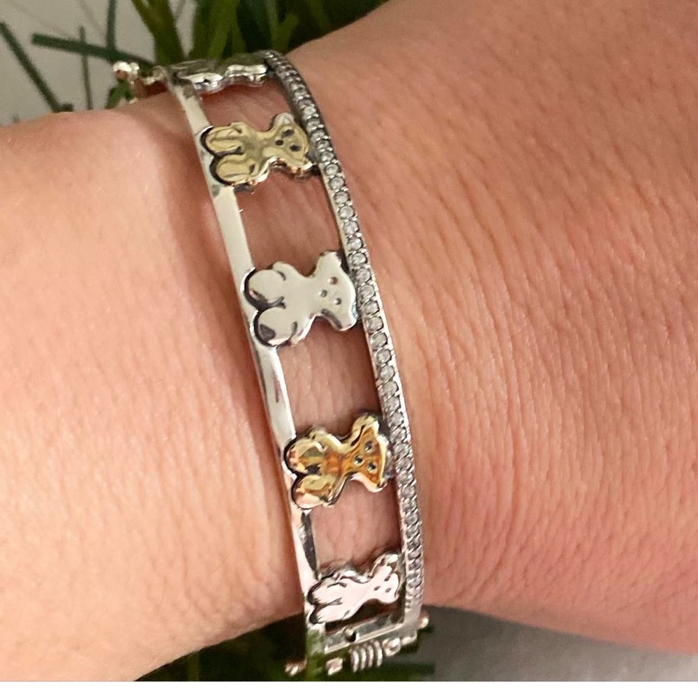 Two tone Teddy Bear 925 Silver Bangle